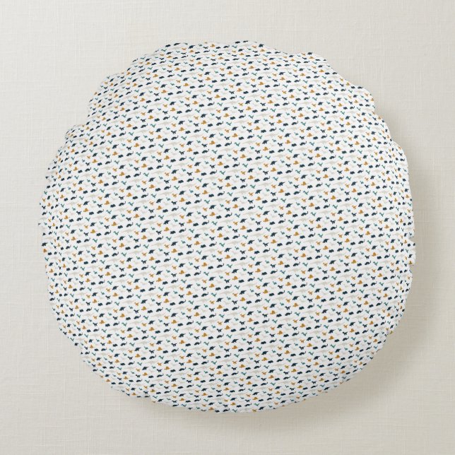 Miniature Playful Dinosaurs Pattern Round Cushion (Front)