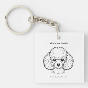 Miniature Poodle Portrait Black Line Illustration Key Ring
