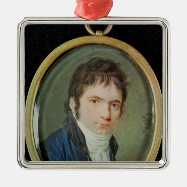 Miniature Portrait of Ludwig Van Beethoven , 1802 Metal Tree Decoration (Front)