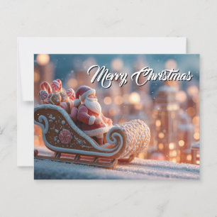 Miniature Santa in Gingerbread Sleigh Postcard