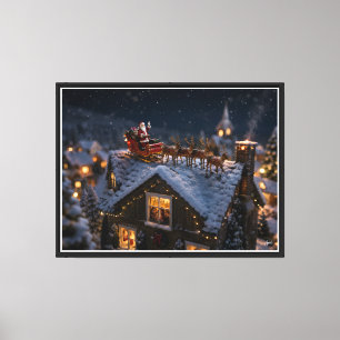 Miniature Santa's Rooftop Landing Canvas Print