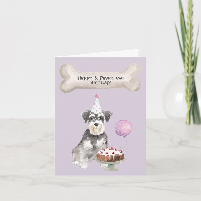 Miniature Schnauzer Birthday Cake Holiday Card (Front)