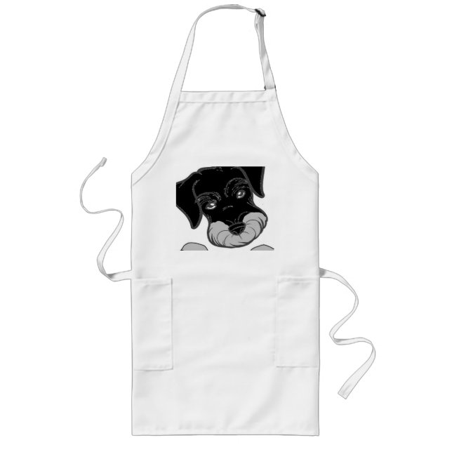 miniature schnauzer black and silver peeking long apron (Front)