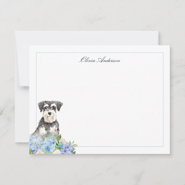 Miniature Schnauzer Blue Hydrangea Personalised Card (Front)