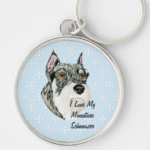 Miniature Schnauzer - Blue w/ White Diamond Design Key Ring