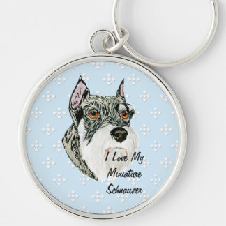 Miniature Schnauzer - Blue w/ White Diamond Design Key Ring