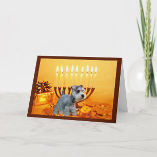 Miniature Schnauzer Chanukah Card Menorah