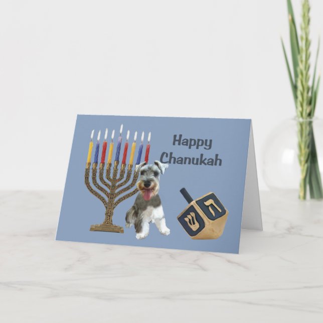 Miniature Schnauzer Chanukah Card Menorah Dreidel (Front)