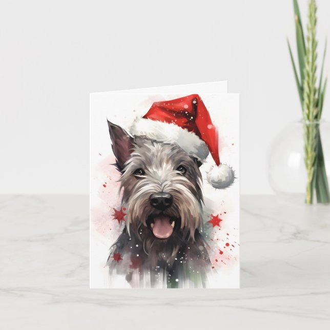 Miniature Schnauzer Christmas brush painting artwo Card (Front)
