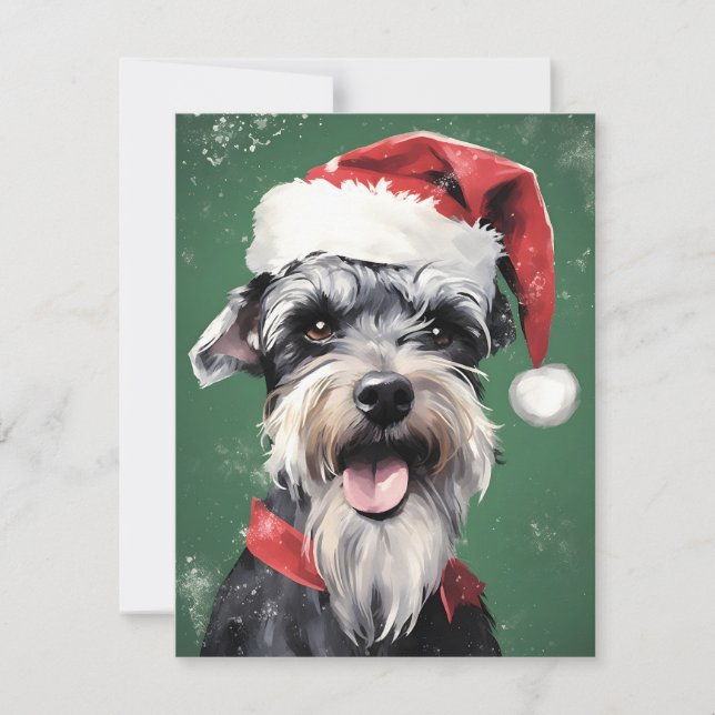 Miniature Schnauzer Christmas brush painting artwo Holiday Card (Front)