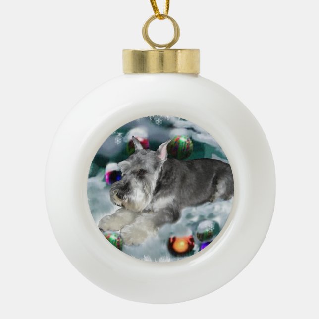 Miniature Schnauzer Christmas Ceramic Ball Christmas Ornament (Front)