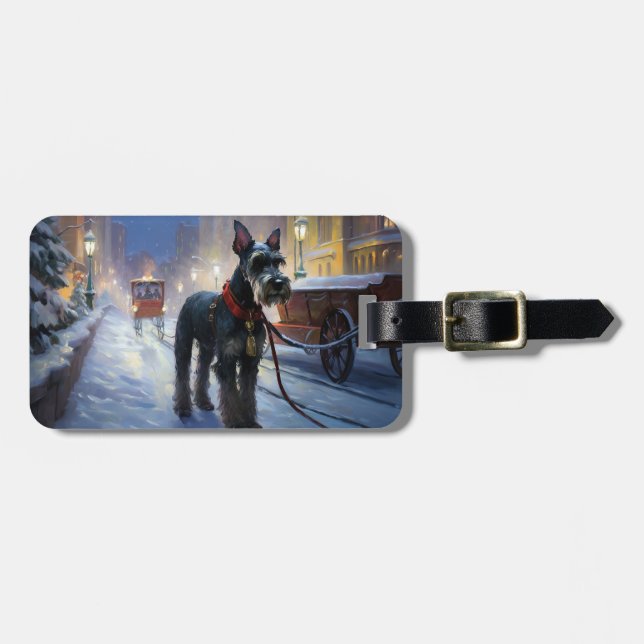 Miniature Schnauzer Christmas Festive Season Luggage Tag (Front Horizontal)