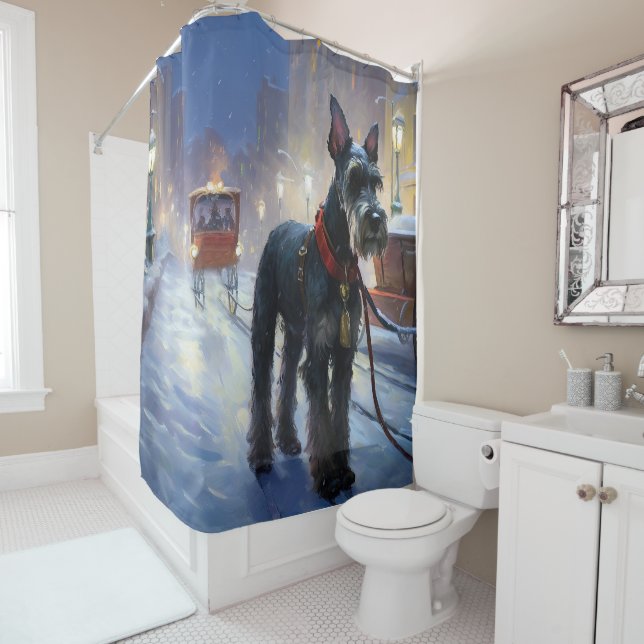 Miniature Schnauzer Christmas Festive Season Shower Curtain (In Situ)