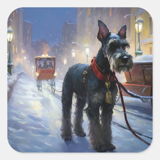 Miniature Schnauzer Christmas Festive Season Square Sticker (Front)