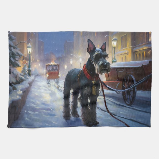 Miniature Schnauzer Christmas Festive Season Tea Towel (Horizontal)