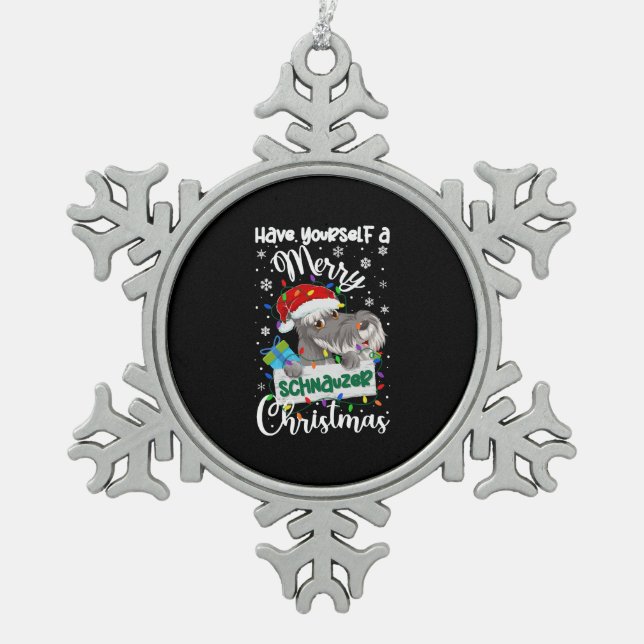 Miniature Schnauzer Christmas Mini Schnauzer Xmas  Snowflake Pewter Christmas Ornament (Front)