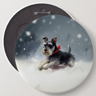 Miniature Schnauzer Christmas snow winter 6 Cm Round Badge