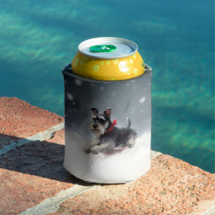 Miniature Schnauzer Christmas snow winter Can Cooler