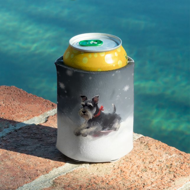Miniature Schnauzer Christmas snow winter Can Cooler (In Situ Pool)