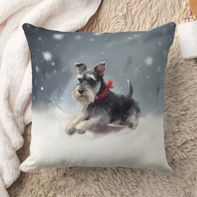 Miniature Schnauzer Christmas snow winter Cushion (Blanket)