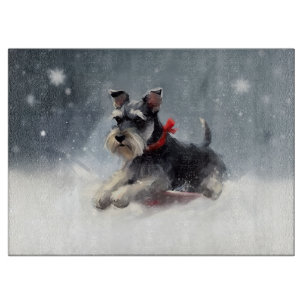 Miniature Schnauzer Christmas snow winter Cutting Board