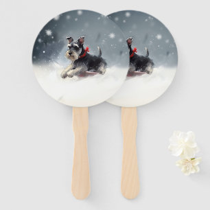 Miniature Schnauzer Christmas snow winter Hand Fan