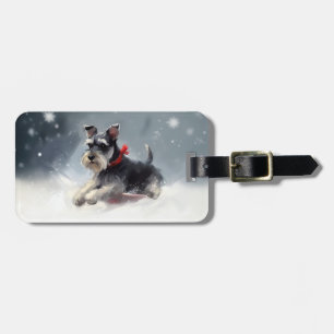 Miniature Schnauzer Christmas snow winter Luggage Tag