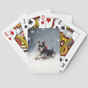 Miniature Schnauzer Christmas snow winter Playing Cards