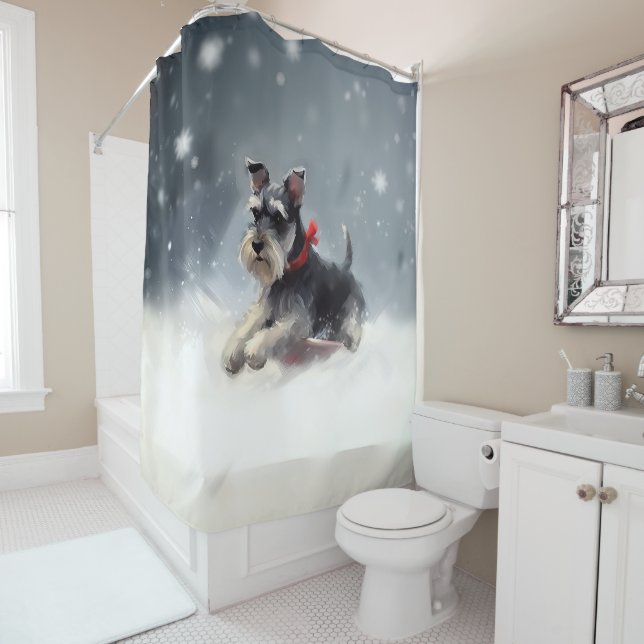 Miniature Schnauzer Christmas snow winter Shower Curtain (In Situ)
