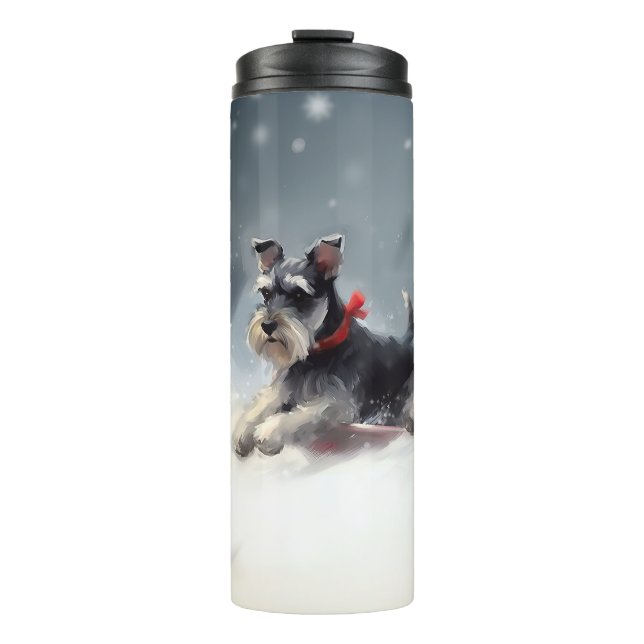 Miniature Schnauzer Christmas snow winter Thermal Tumbler (Front)
