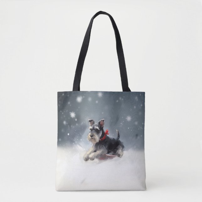 Miniature Schnauzer Christmas snow winter Tote Bag (Front)