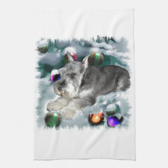 Miniature Schnauzer Christmas Tea Towel (Vertical)