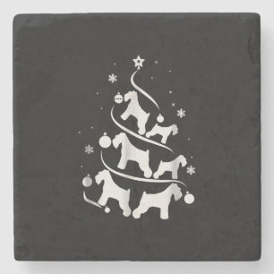 miniature schnauzer  christmas tree dog lover stone coaster