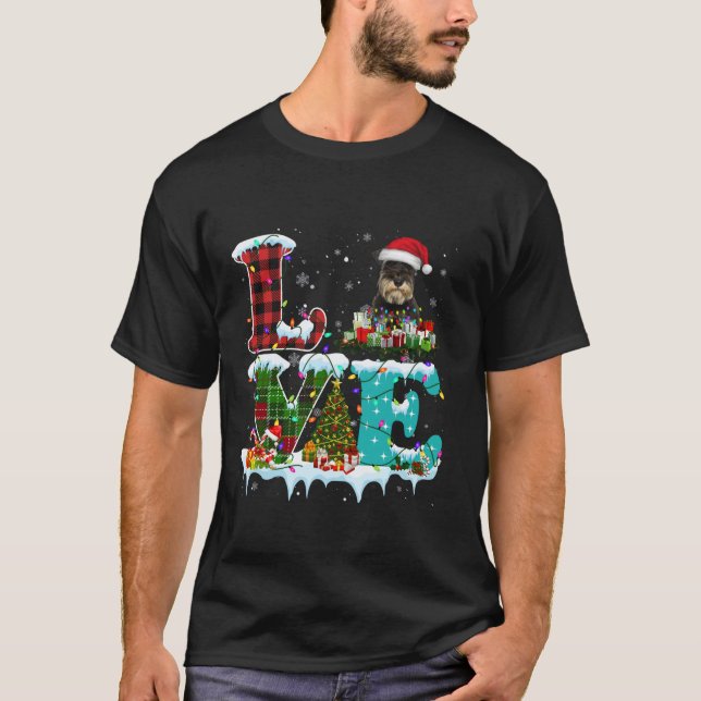 Miniature Schnauzer Christmas Tree Lights Santa Do T-Shirt (Front)