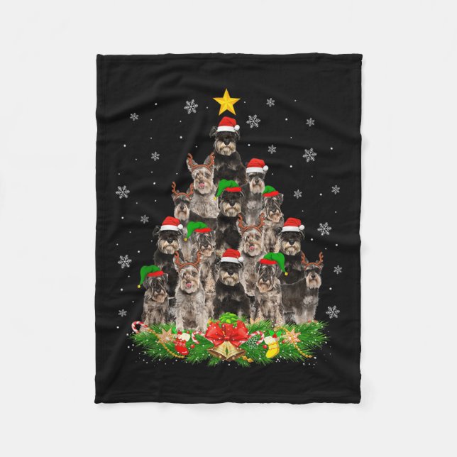 Miniature Schnauzer Christmas Tree Lights Santa Pe Fleece Blanket (Front)