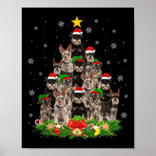 Miniature Schnauzer Christmas Tree Lights Santa Pe Poster