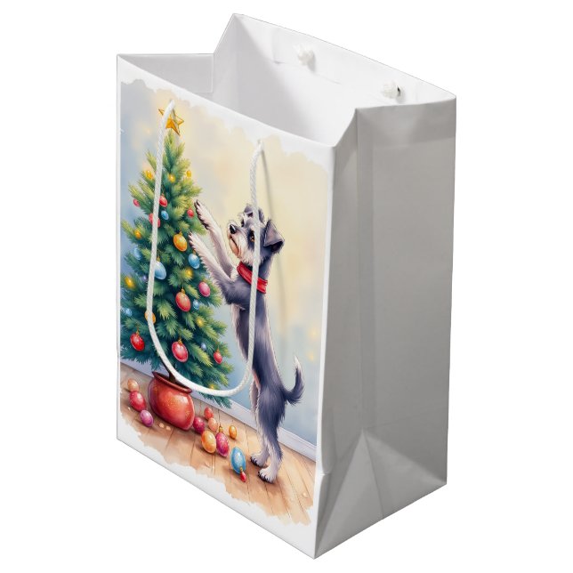 Miniature Schnauzer Decorating Christmas Tree Dog  Medium Gift Bag (Front Angled)