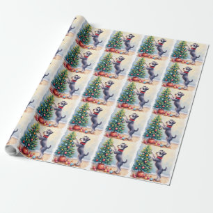 Miniature Schnauzer Decorating Christmas Tree Dog  Wrapping Paper