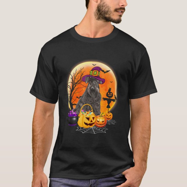 Miniature Schnauzer Dog And Moon Halloween Costume T-Shirt (Front)