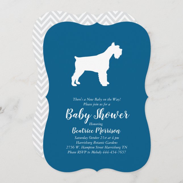 Miniature Schnauzer Dog Baby Shower Blue Boy Invitation (Front/Back)