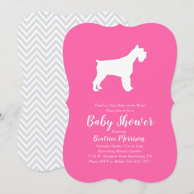Miniature Schnauzer Dog Baby Shower Girl Pink Invitation (Front/Back)