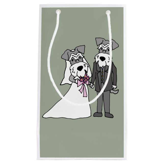 Miniature Schnauzer Dog Bride and Groom Wedding Small Gift Bag (Front)