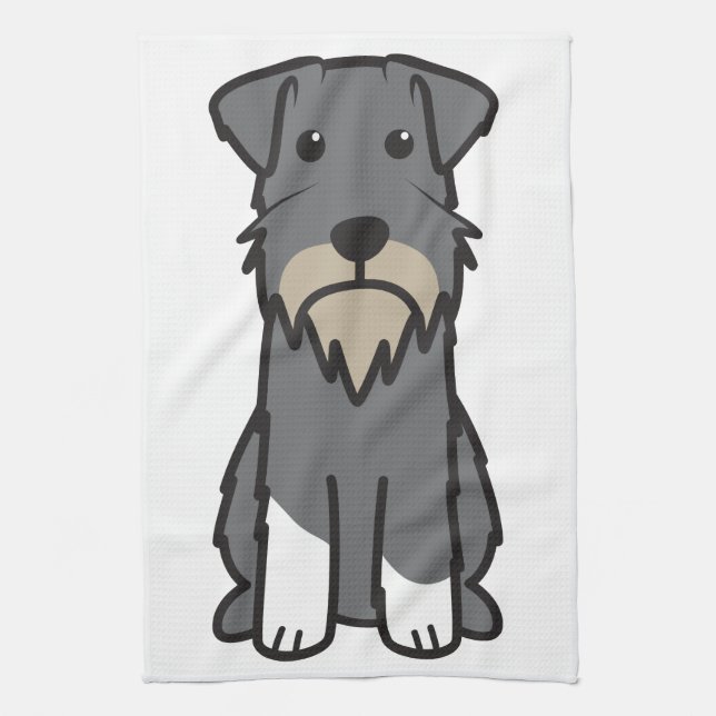 Miniature Schnauzer Dog Cartoon Tea Towel (Vertical)