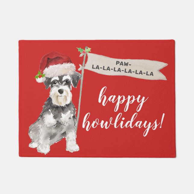 Miniature Schnauzer Dog Christmas Door Mat (Front)