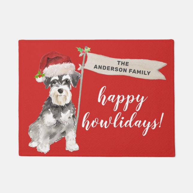 Miniature Schnauzer Dog Christmas Door Mat (Front)