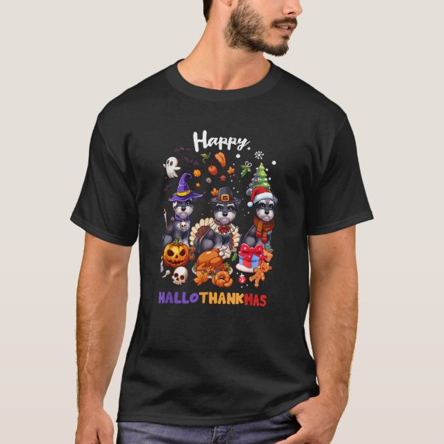 Miniature Schnauzer Dog Christmas Happy Hallothank T-Shirt (Front)