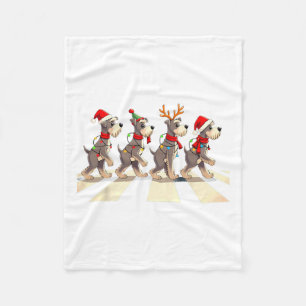 Miniature Schnauzer Dog Crossing Road Xmas  Fleece Blanket