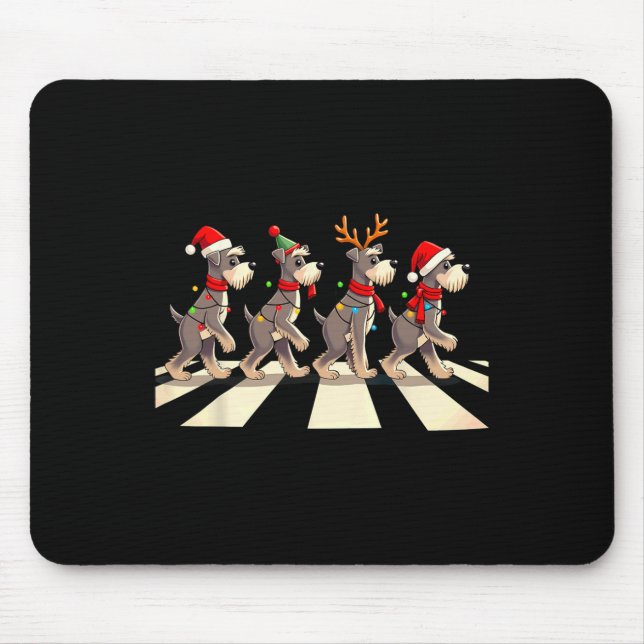 Miniature Schnauzer Dog Crossing Road Xmas  Mouse Mat (Front)