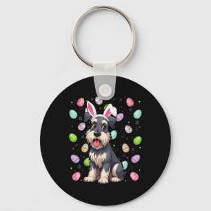 Miniature Schnauzer Dog Easter Egg Hunt Bunny Ear Key Ring