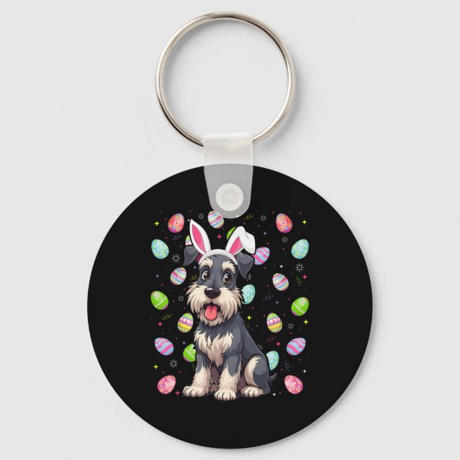 Miniature Schnauzer Dog Easter Egg Hunt Bunny Ear  Key Ring (Front)